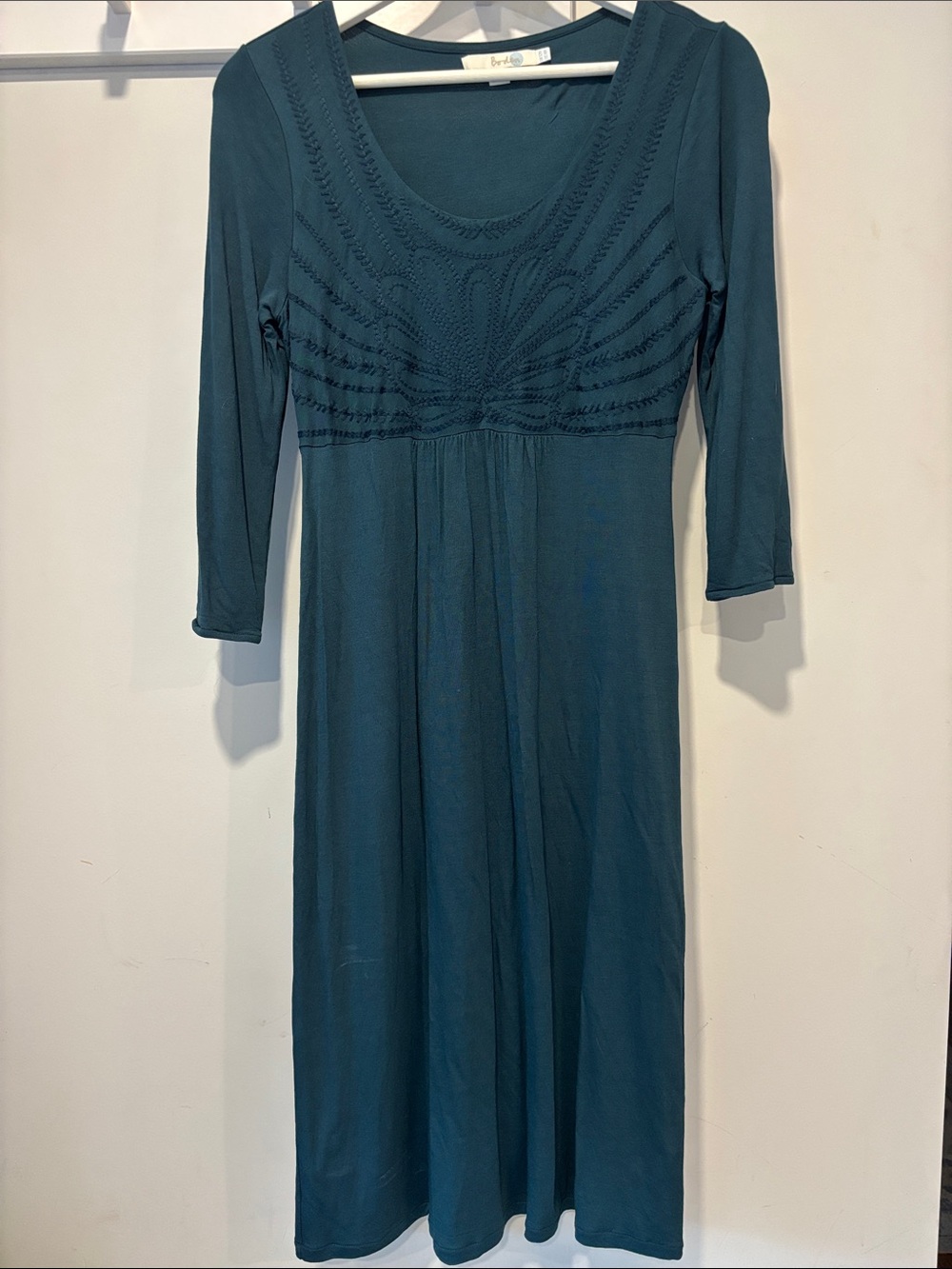 Boden Teal Long Sleeve Scoop Neck Midi Dress Size 8 Womens Viscose
